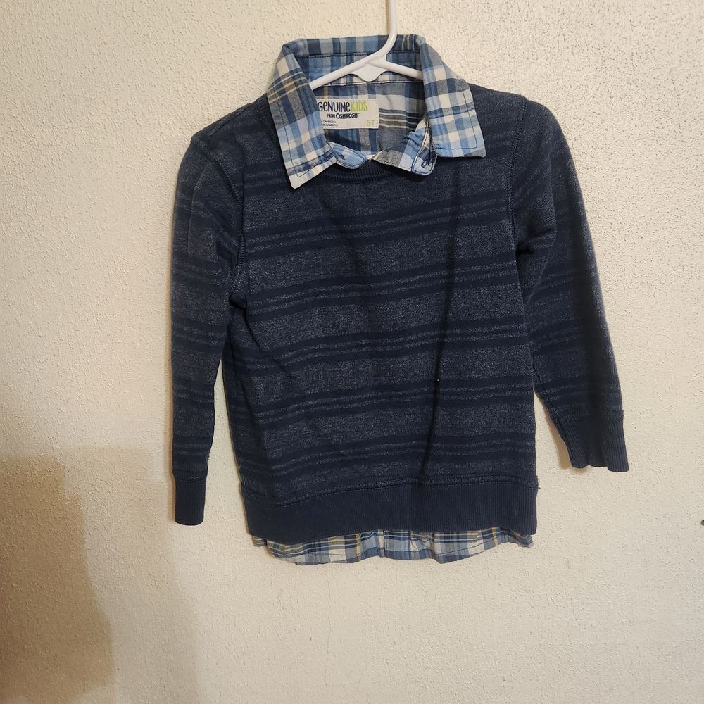 OshKosh B'gosh Navy Blue Layered Sweater Shirt with Light Blue Plaid